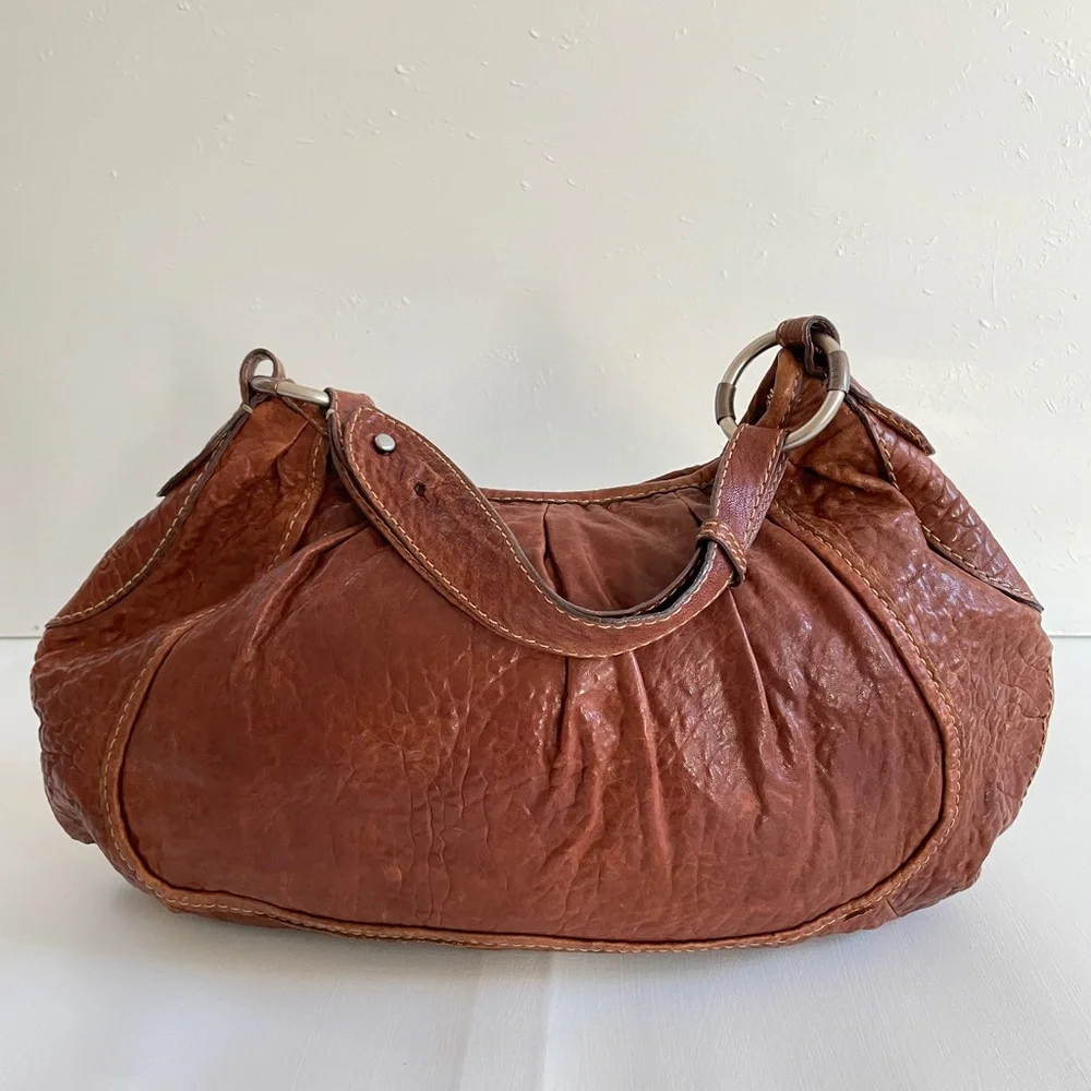 Y2K RUEHL Shoulder Handbag Leather Tote Large Brown Soft Bag Half Moon Hobo Boho